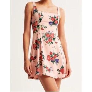 Abercrombie & Fitch Mini Dress XL Pink Floral Fit & Flare Summer Spring NWOT